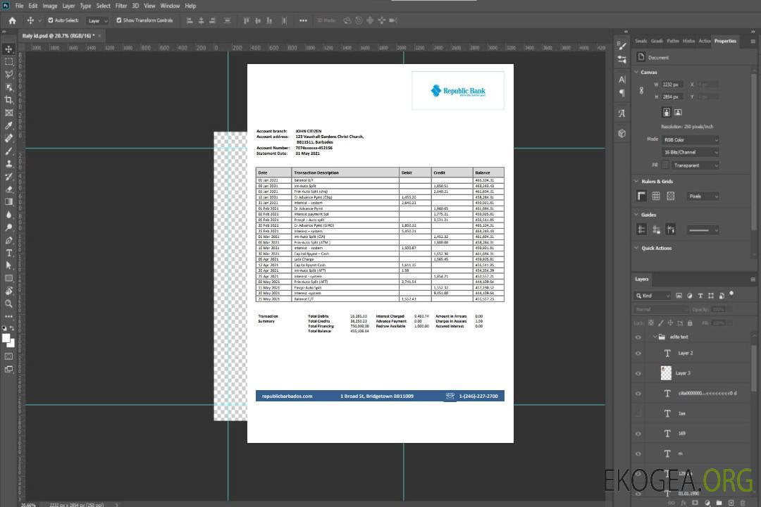 Modèle de relevé bancaire de la République de la Barbade au format Word et PDF template Modèle de relevé bancaire de la République de la Barbade au format Word et PDF template